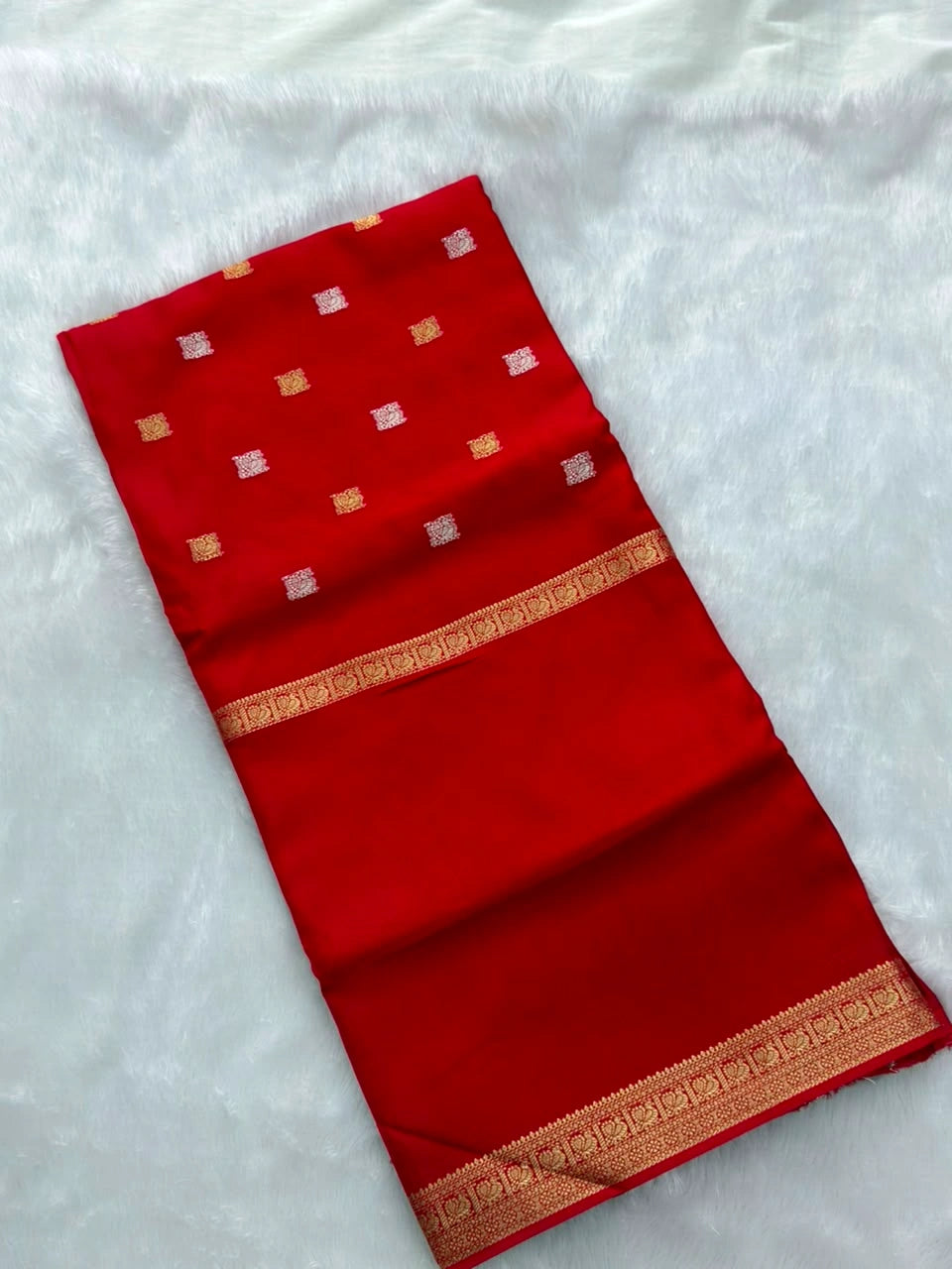 Poppy Red Semi Crepe Silk Saree