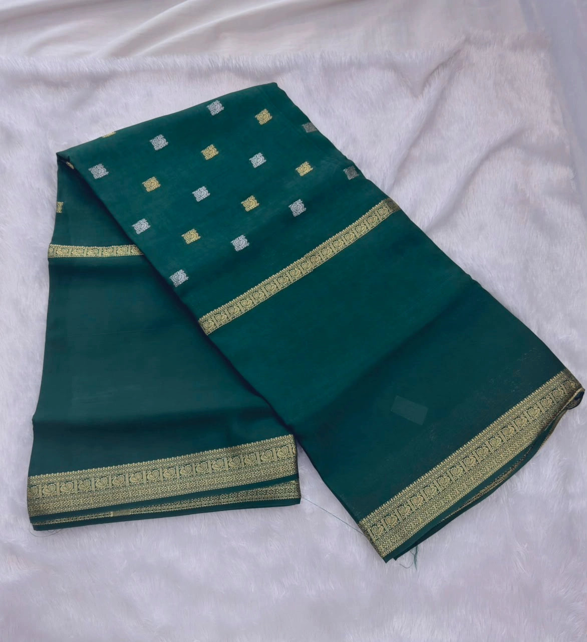 Emerald Green Semi Crepe Silk Saree