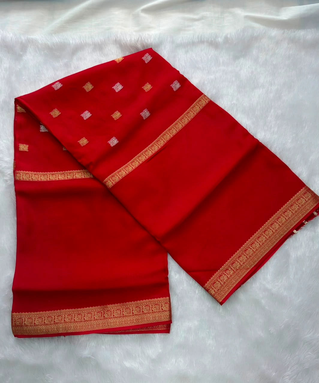 Poppy Red Semi Crepe Silk Saree