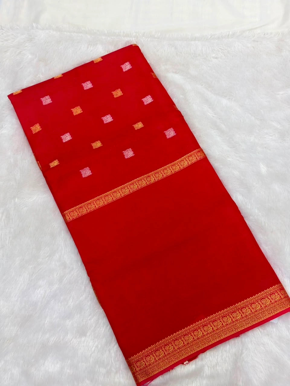 Poppy Red Semi Crepe Silk Saree