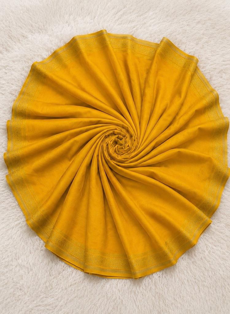 Turmeric Yellow Semi Crepe Silk Saree