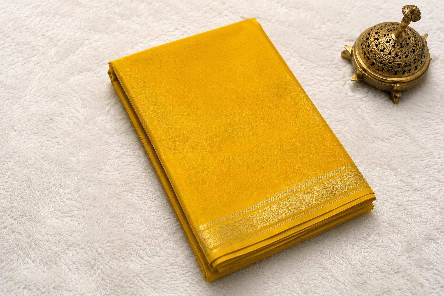 Turmeric Yellow Semi Crepe Silk Saree