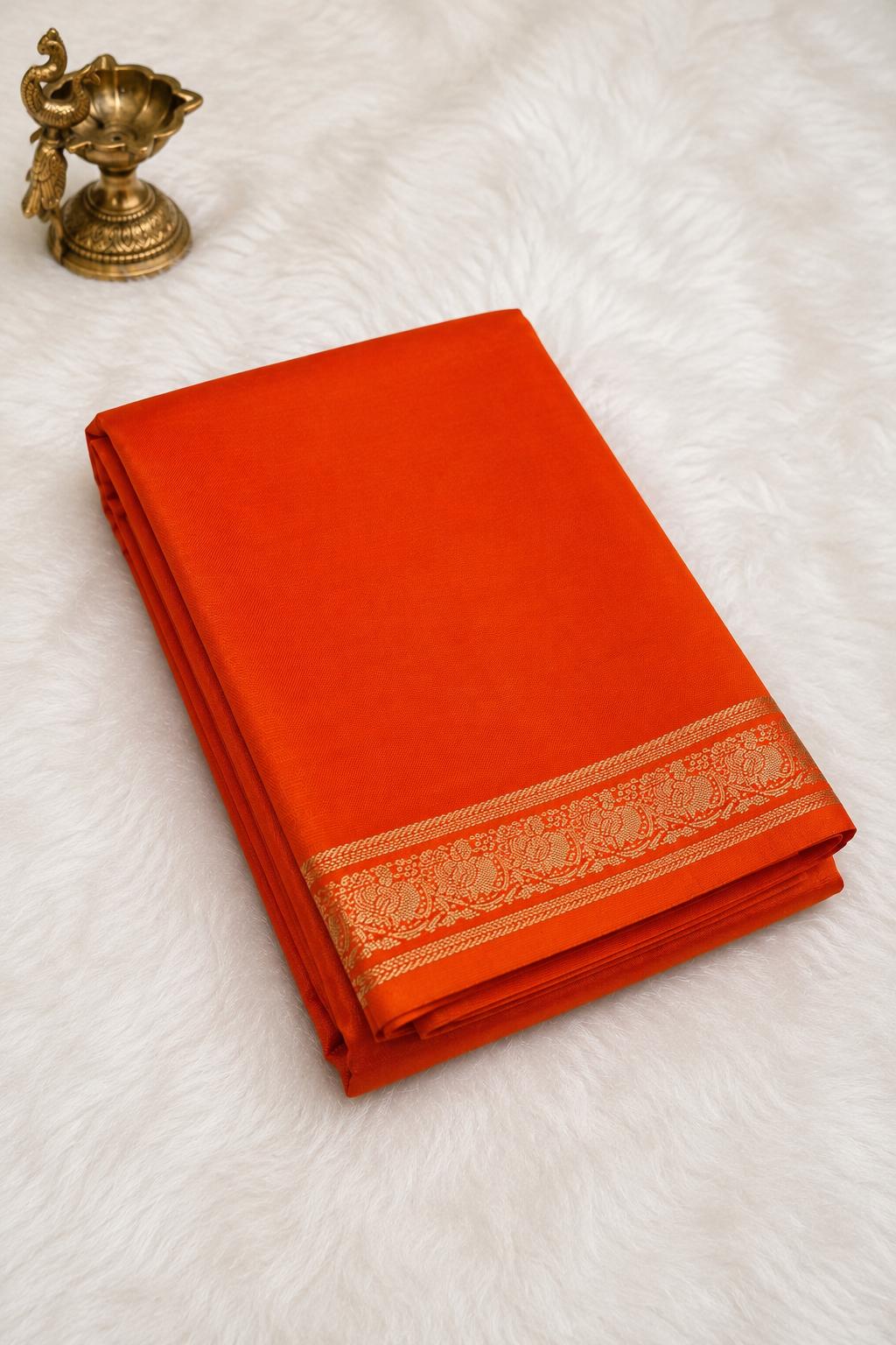 Tangerine Orange Semi Crepe Silk Saree