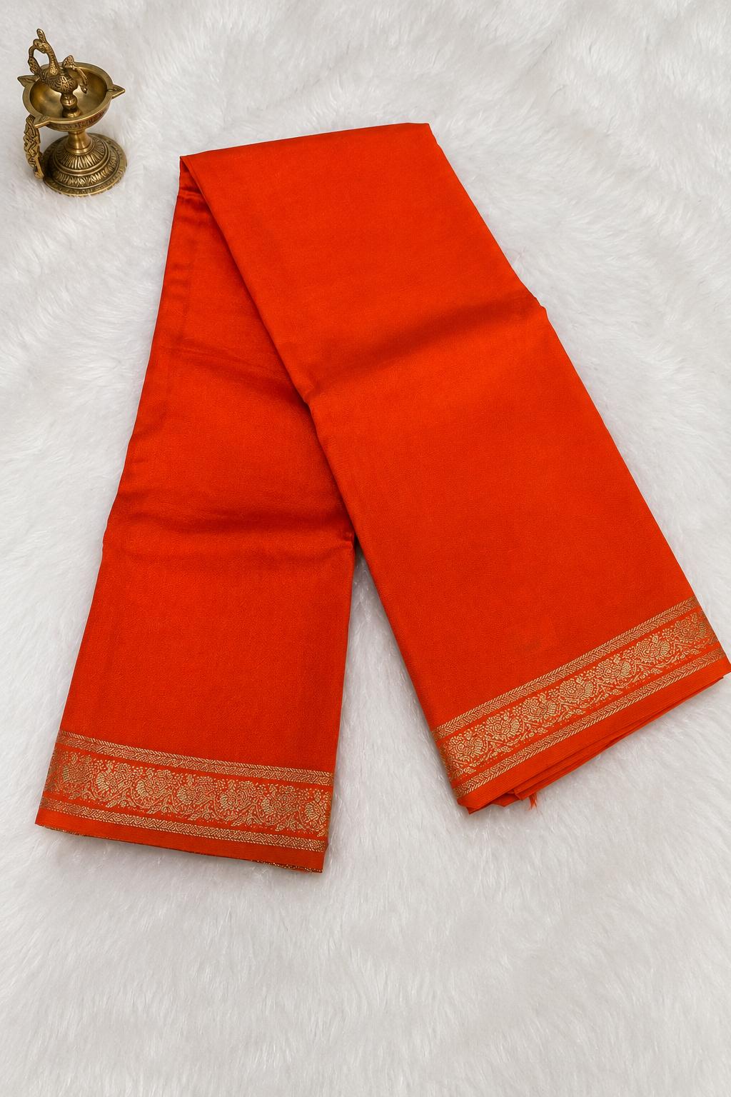 Tangerine Orange Semi Crepe Silk Saree