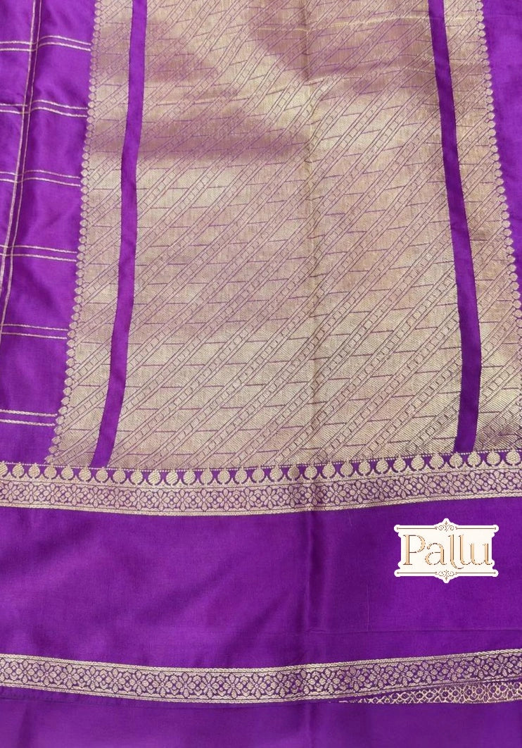Vibrant Violet Semi Crepe Silk Saree with Gold Zari Grid Checks