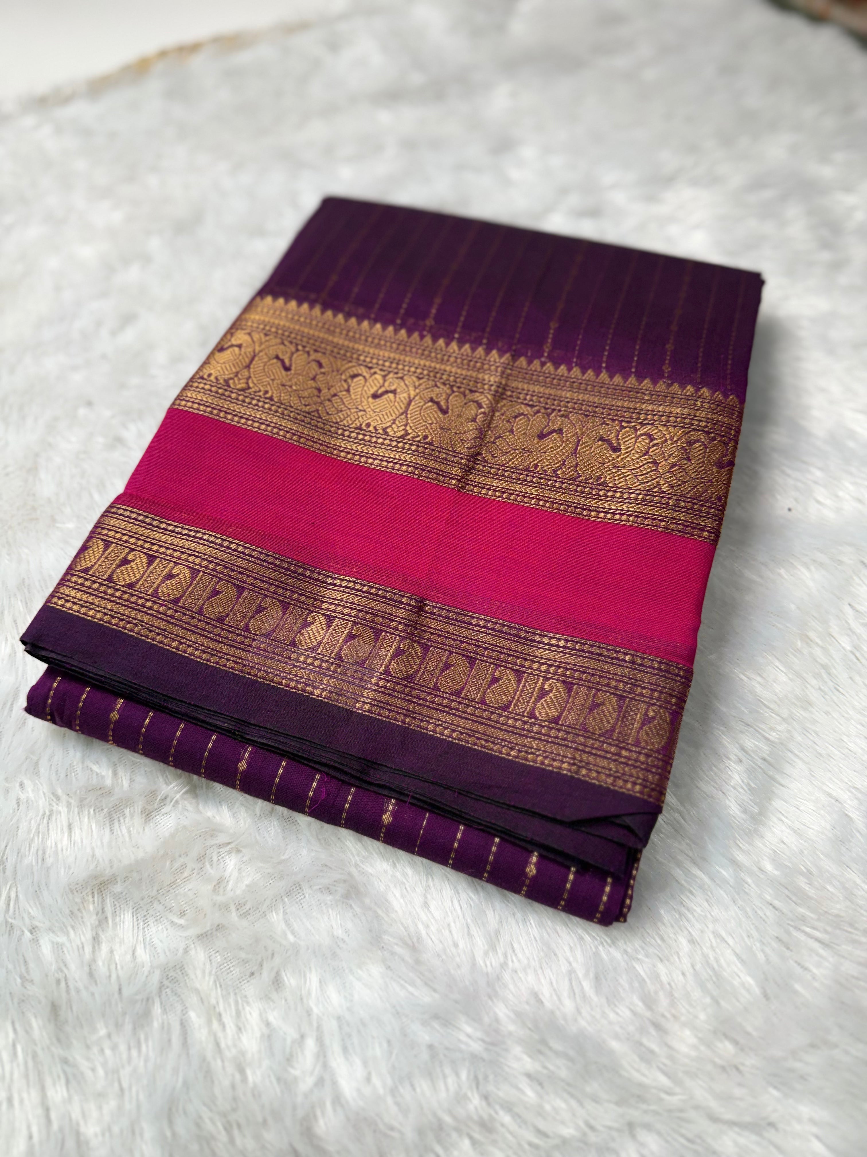 Regal Amethyst Purple Saree with Gold Zari Stripes
