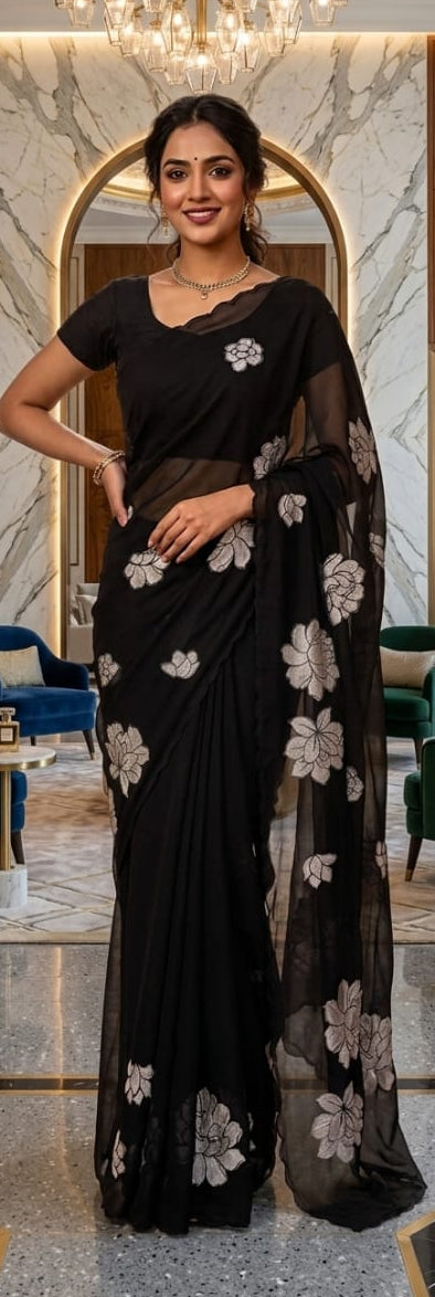 Organza Saree Applique Work