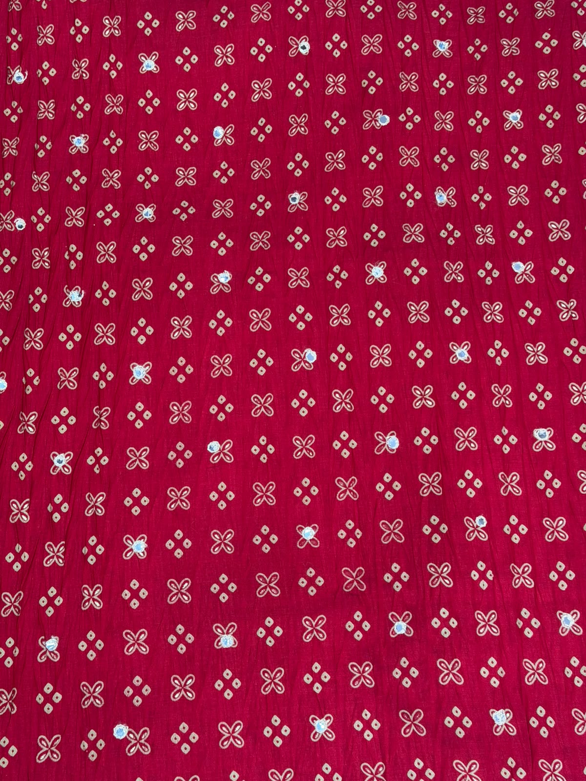 Crushed rich navy blue and rust red palette Bandani Silk Saree with Mirror Work