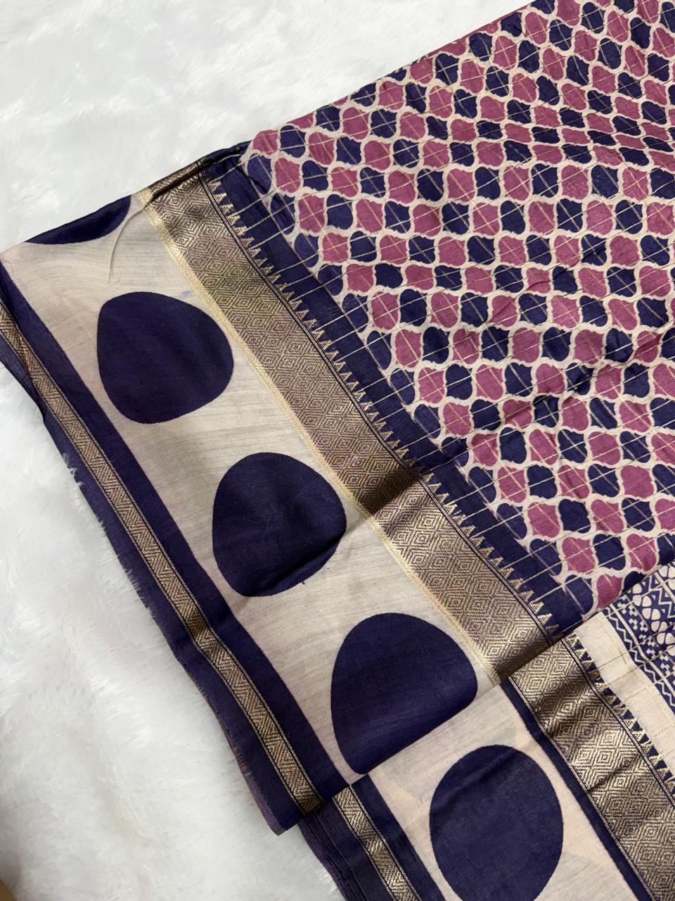 Wine Floral & Geometric Assamese Cotton Saree