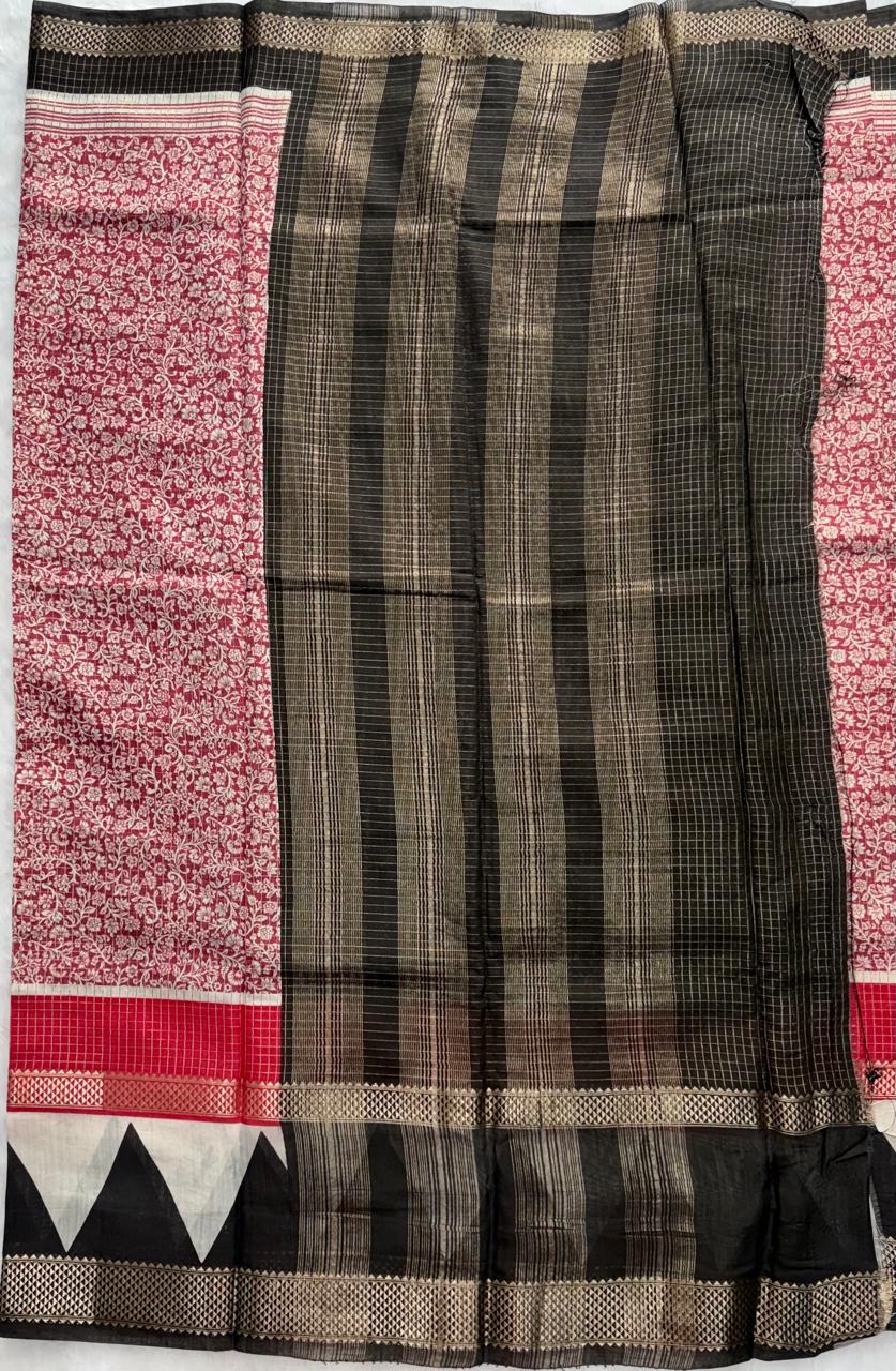 Wine Floral & Geometric Assamese Cotton Saree