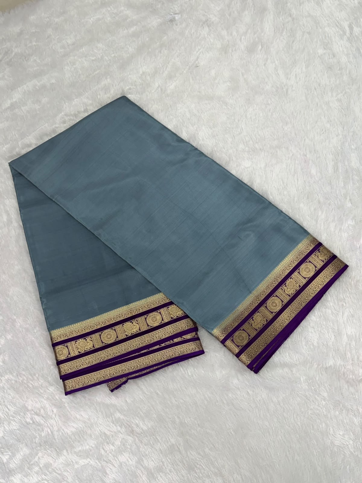 Slate Blue with Purple & Gold Zari Elegance Saree