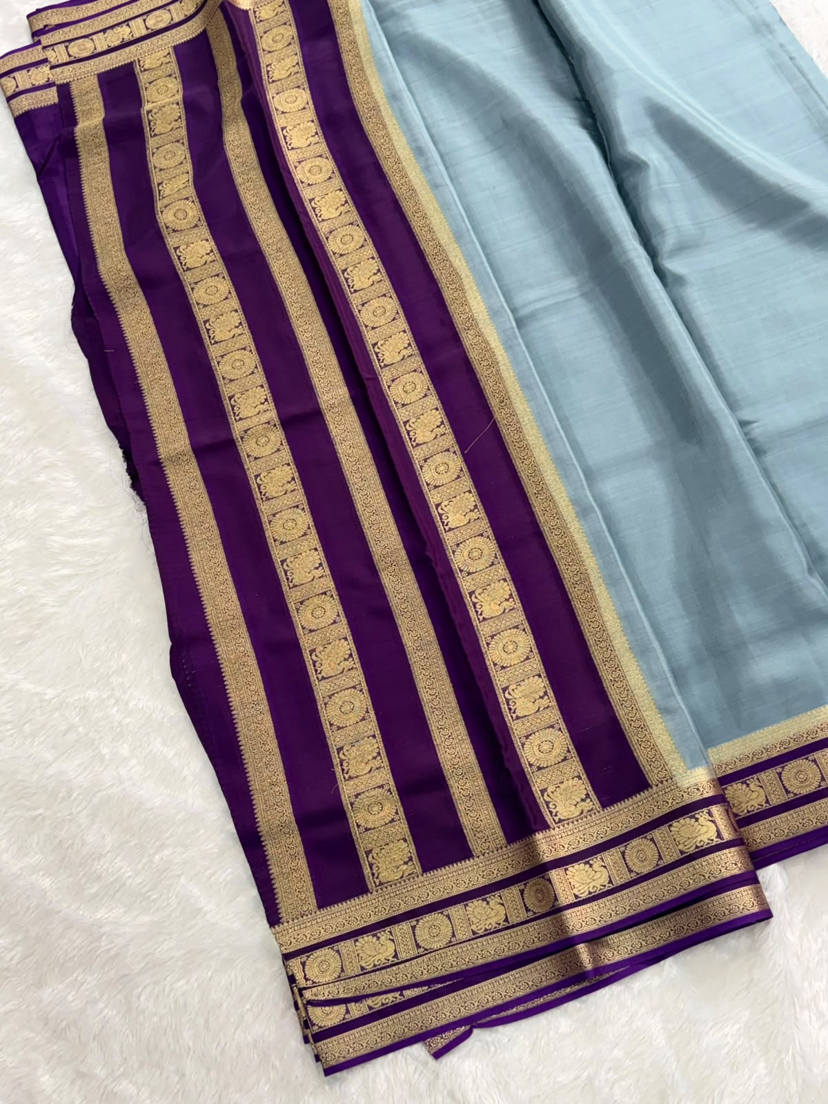 Slate Blue with Purple & Gold Zari Elegance Saree