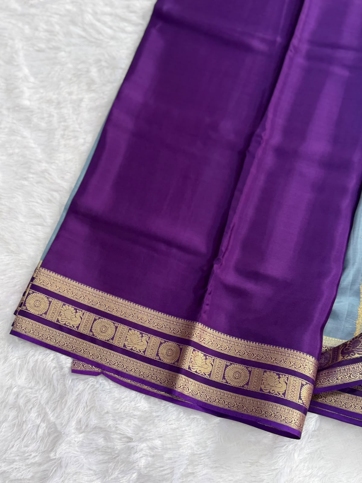 Slate Blue with Purple & Gold Zari Elegance Saree