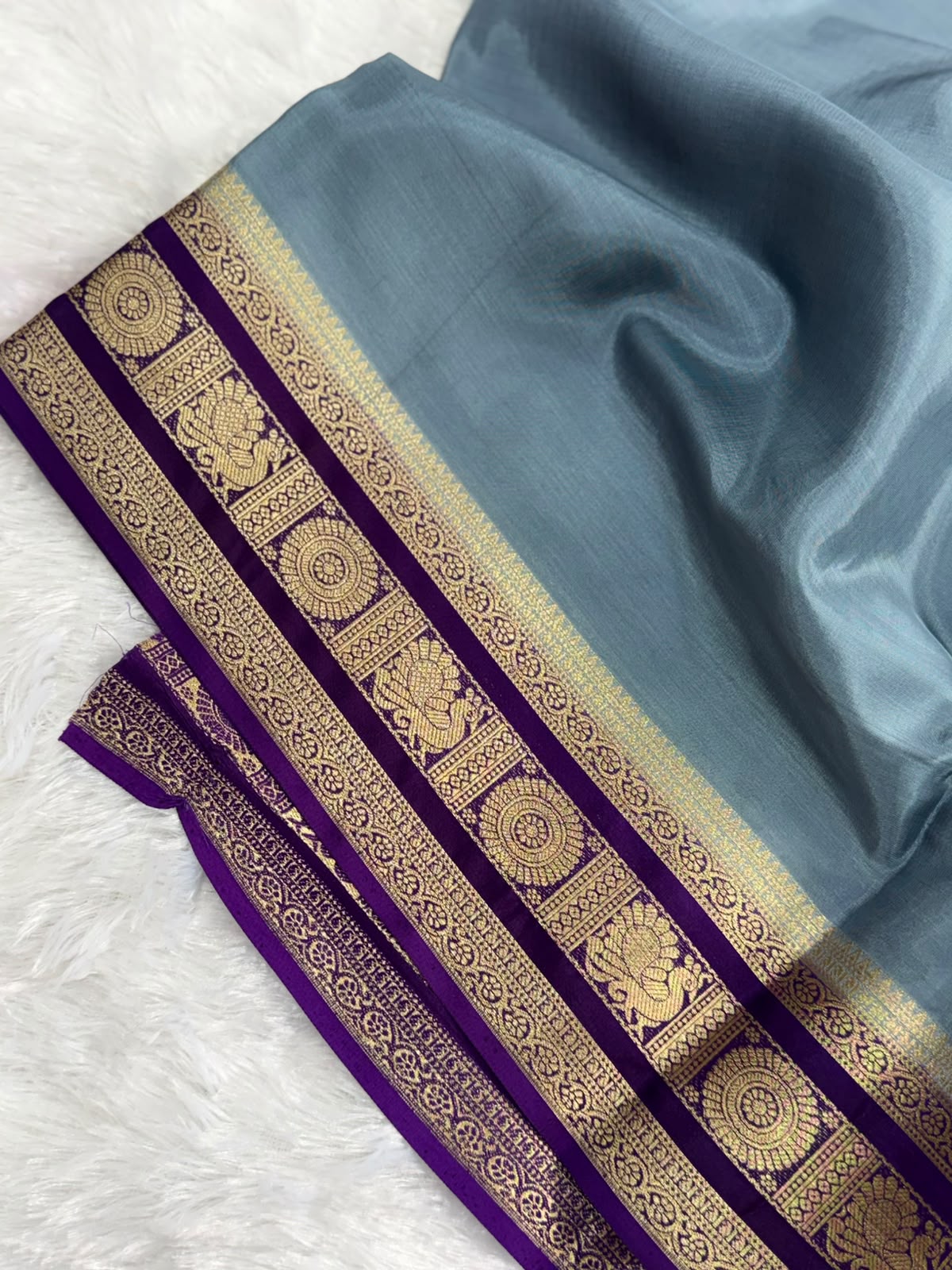 Slate Blue with Purple & Gold Zari Elegance Saree