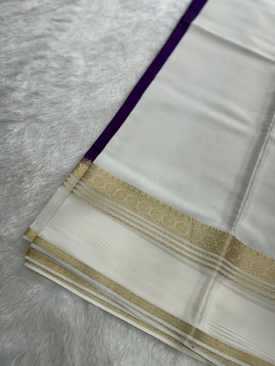 Vibrant Purple & White Gold Zari Semi-Premium Crepe Saree