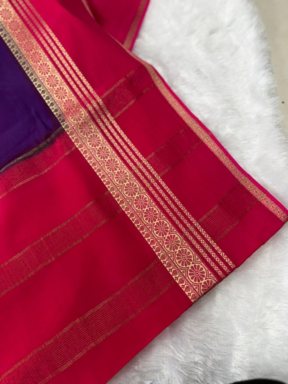 Royal Purple & Magenta Gold Zari Semi-Crepe Saree