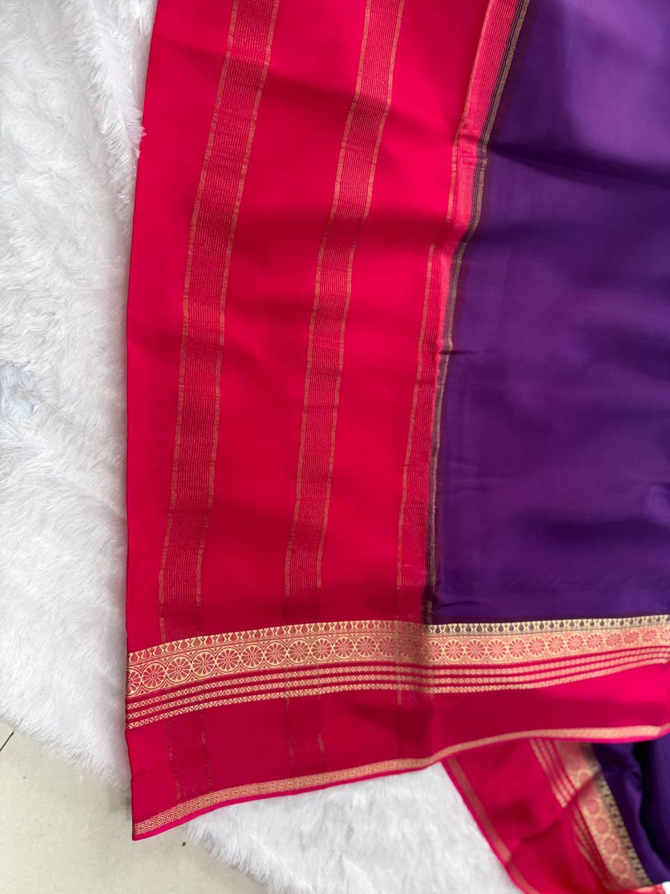 Royal Purple & Magenta Gold Zari Semi-Crepe Saree