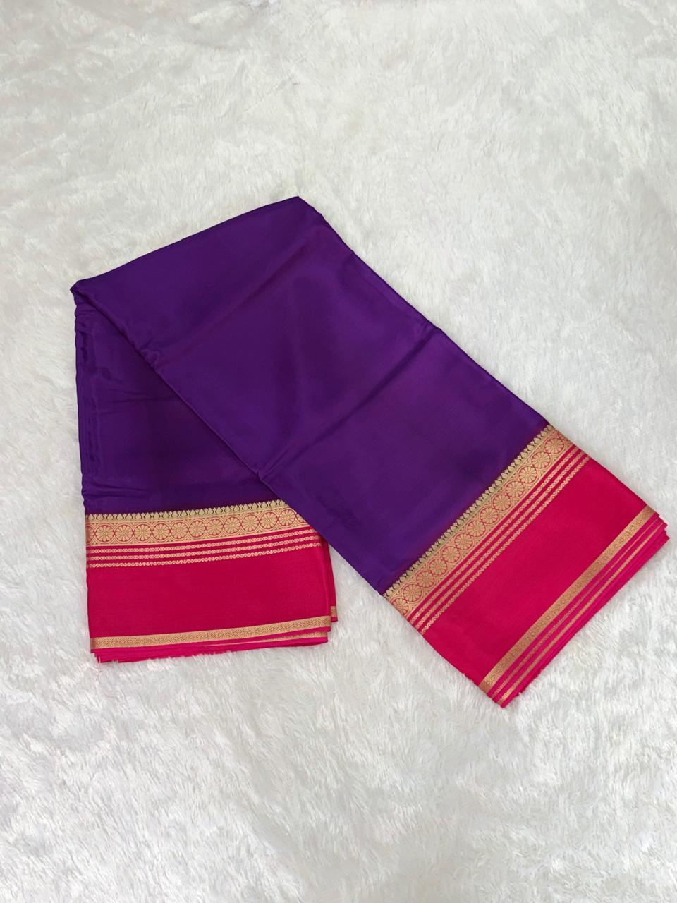 Royal Purple & Magenta Gold Zari Semi-Crepe Saree