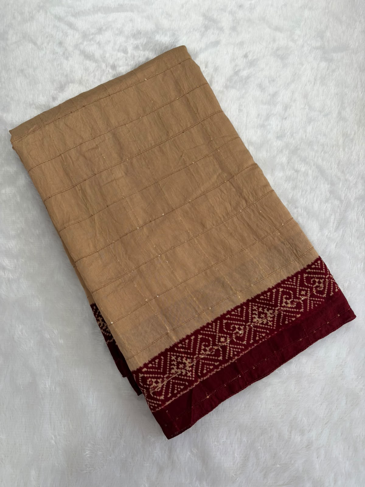 Wine Maroon & Beige Gold Heritage mulcotton Saree