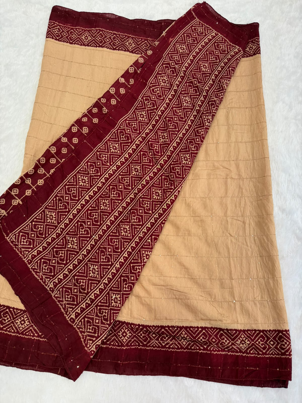 Wine Maroon & Beige Gold Heritage mulcotton Saree