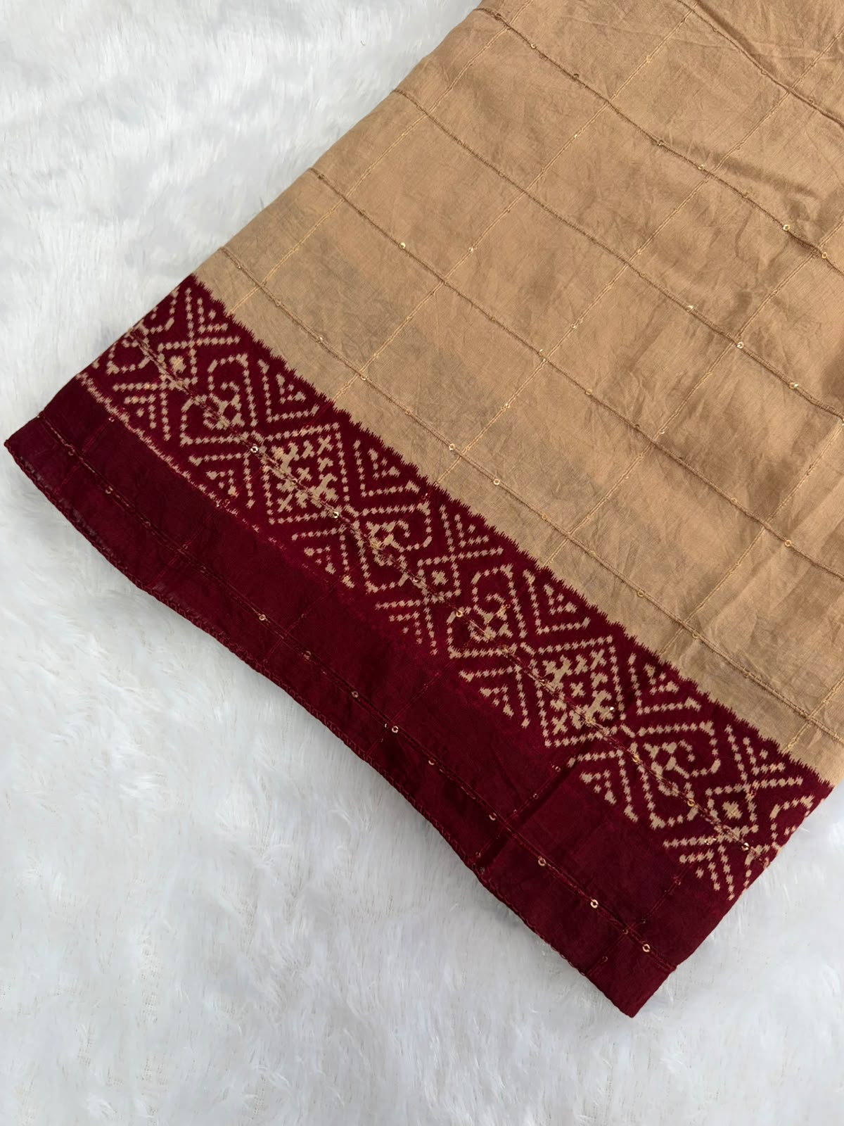 Wine Maroon & Beige Gold Heritage mulcotton Saree