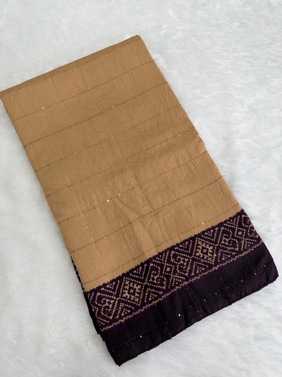 Royal Purple & Beige Gold Heritage mullcotton Saree