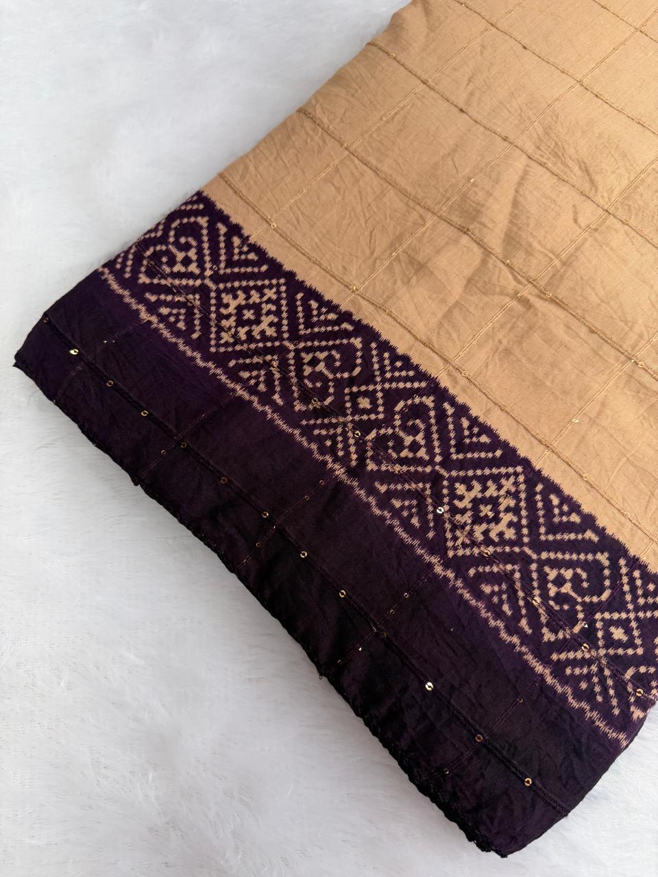 Royal Purple & Beige Gold Heritage mullcotton Saree