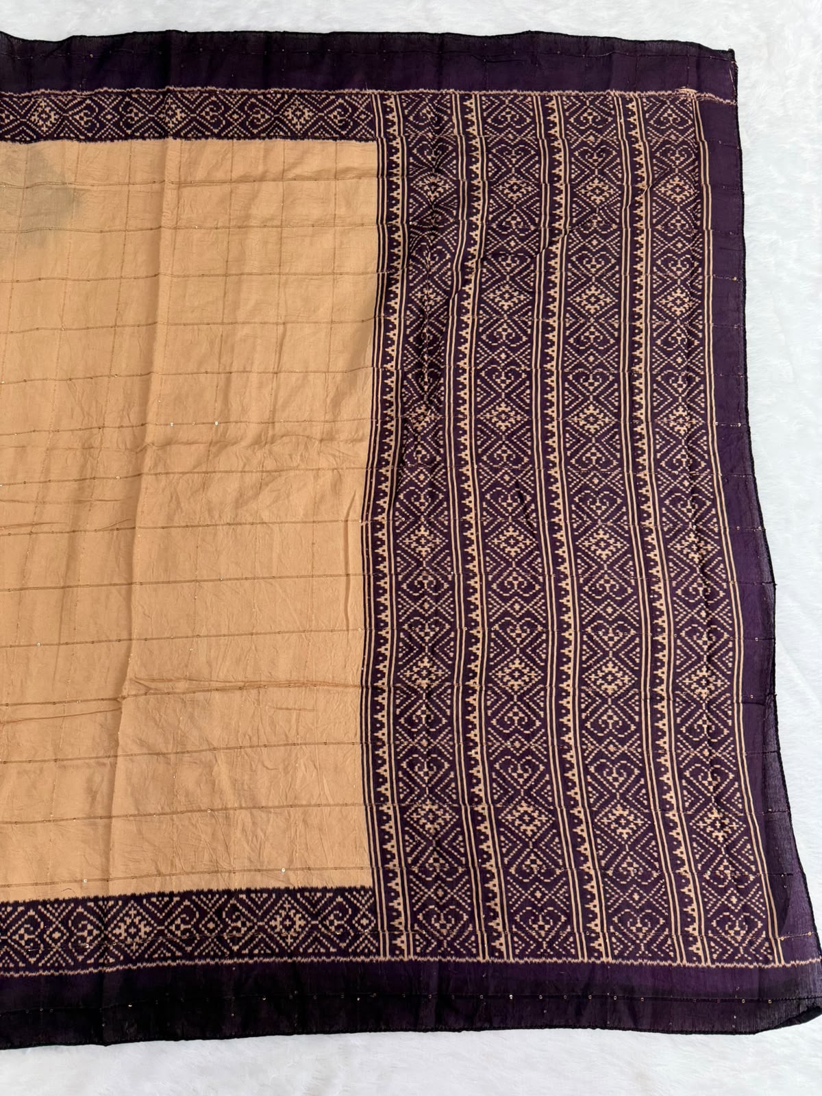 Royal Purple & Beige Gold Heritage mullcotton Saree