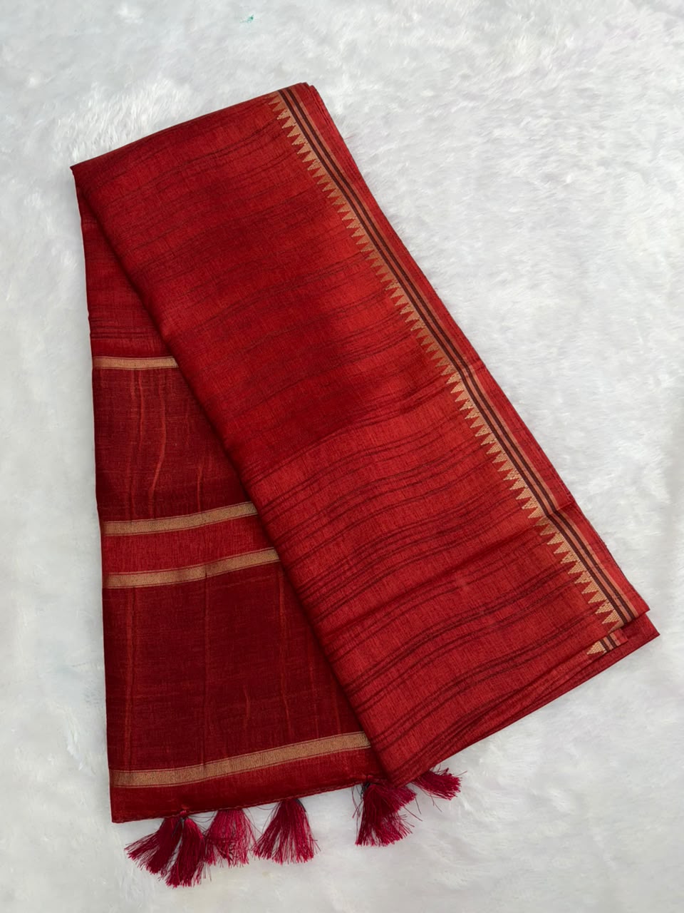 Rich Crimson Red Raw Silk Saree with Antique Zari
