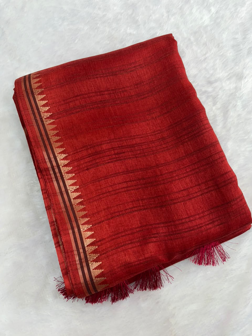 Rich Crimson Red Raw Silk Saree with Antique Zari