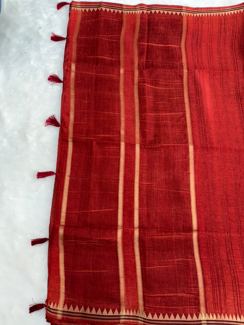 Rich Crimson Red Raw Silk Saree with Antique Zari