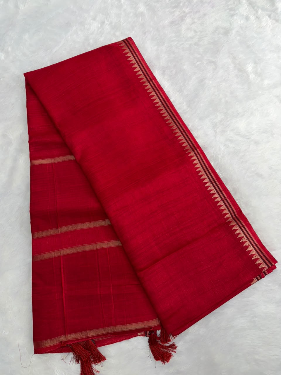 Rusty orange Raw Silk Saree with Antique Zari