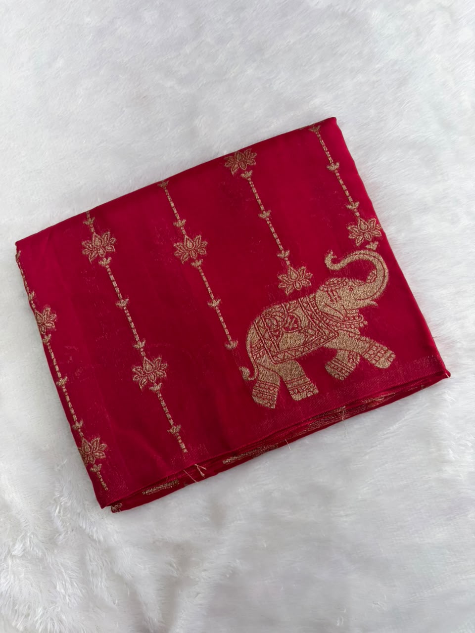 Wine Red Raw Silk Saree with Antique Gold Floral Motifs