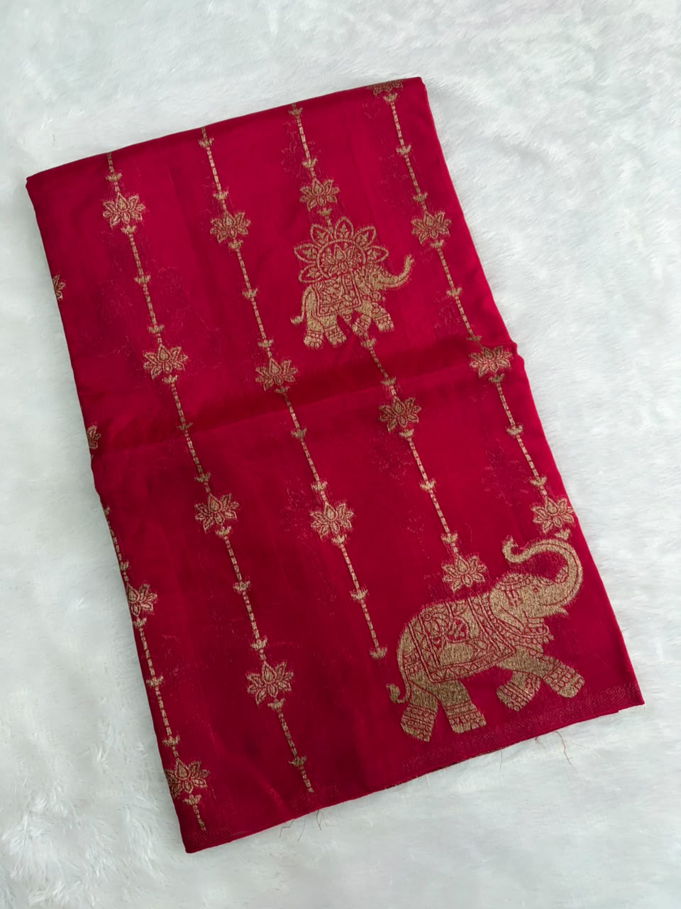 Wine Red Raw Silk Saree with Antique Gold Floral Motifs