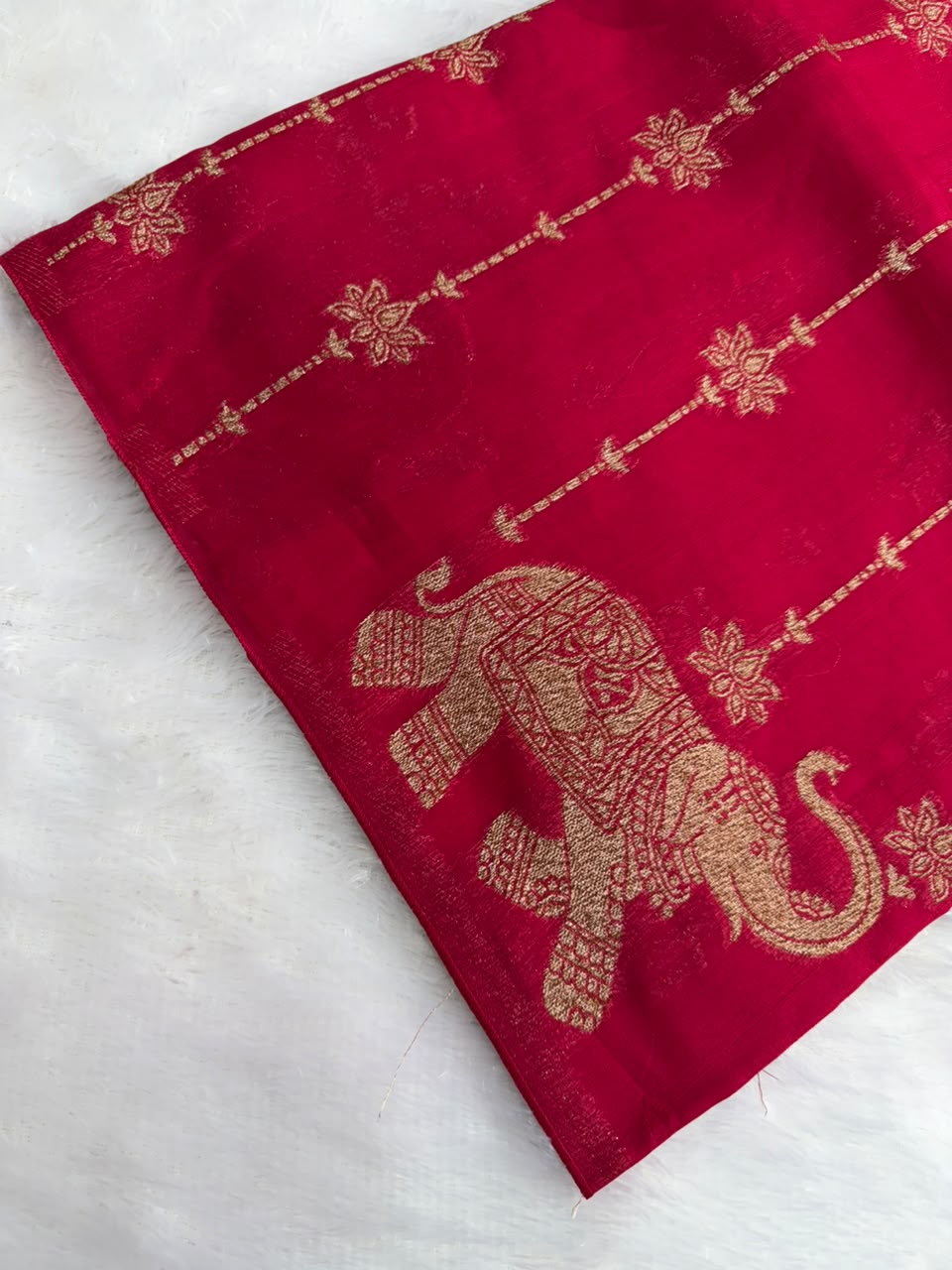 Wine Red Raw Silk Saree with Antique Gold Floral Motifs