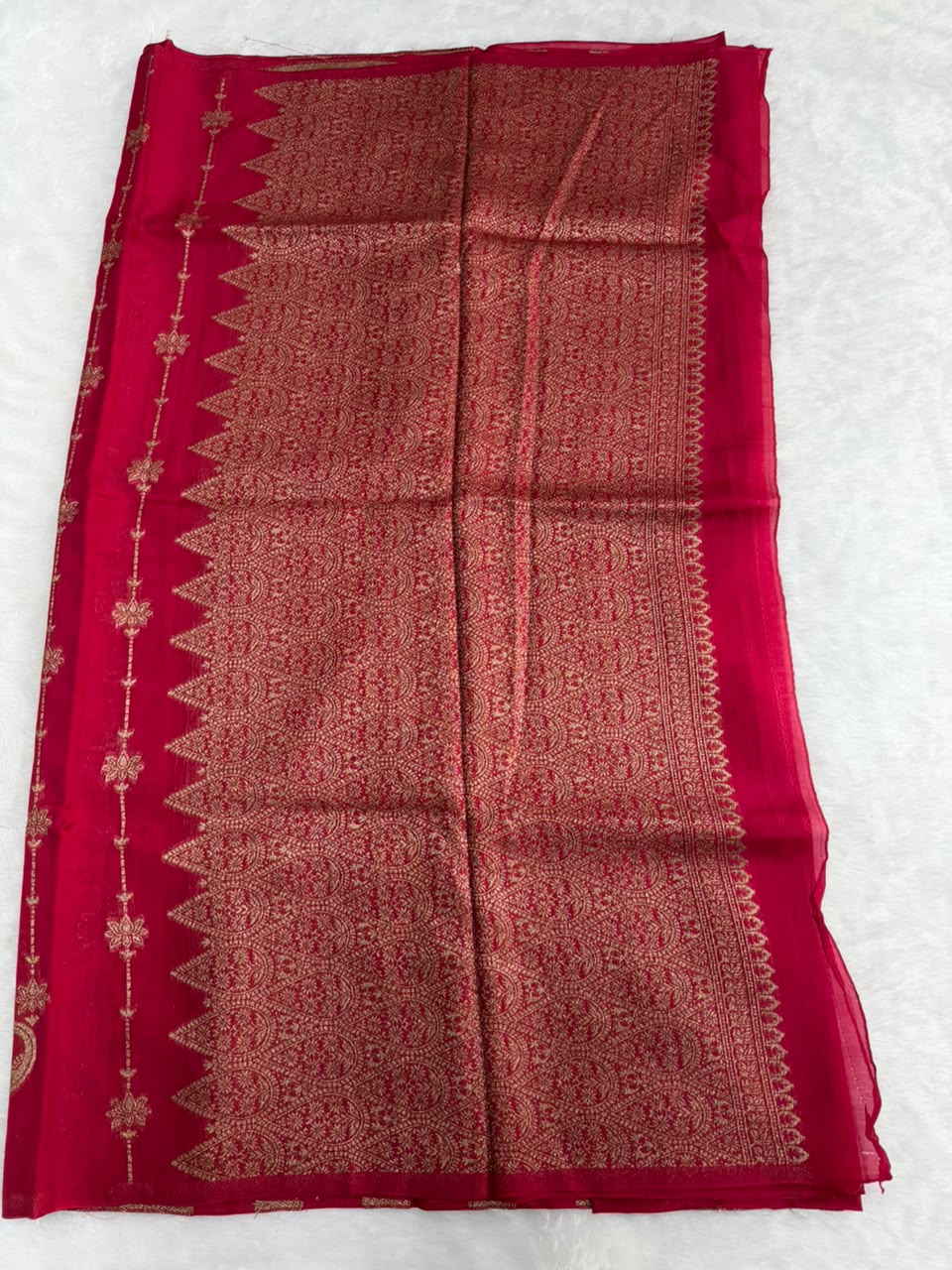 Wine Red Raw Silk Saree with Antique Gold Floral Motifs
