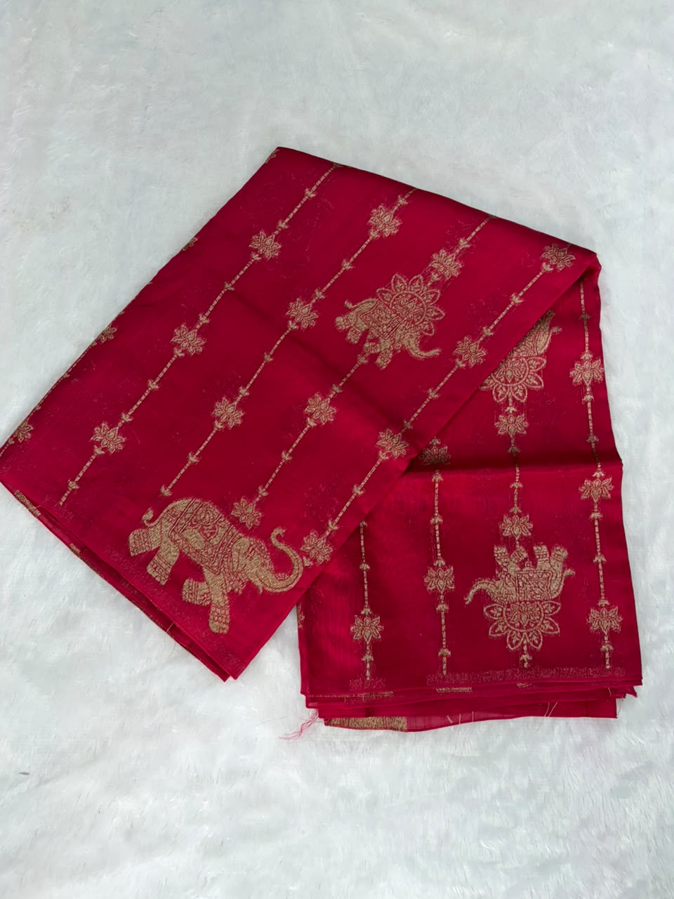Wine Red Raw Silk Saree with Antique Gold Floral Motifs