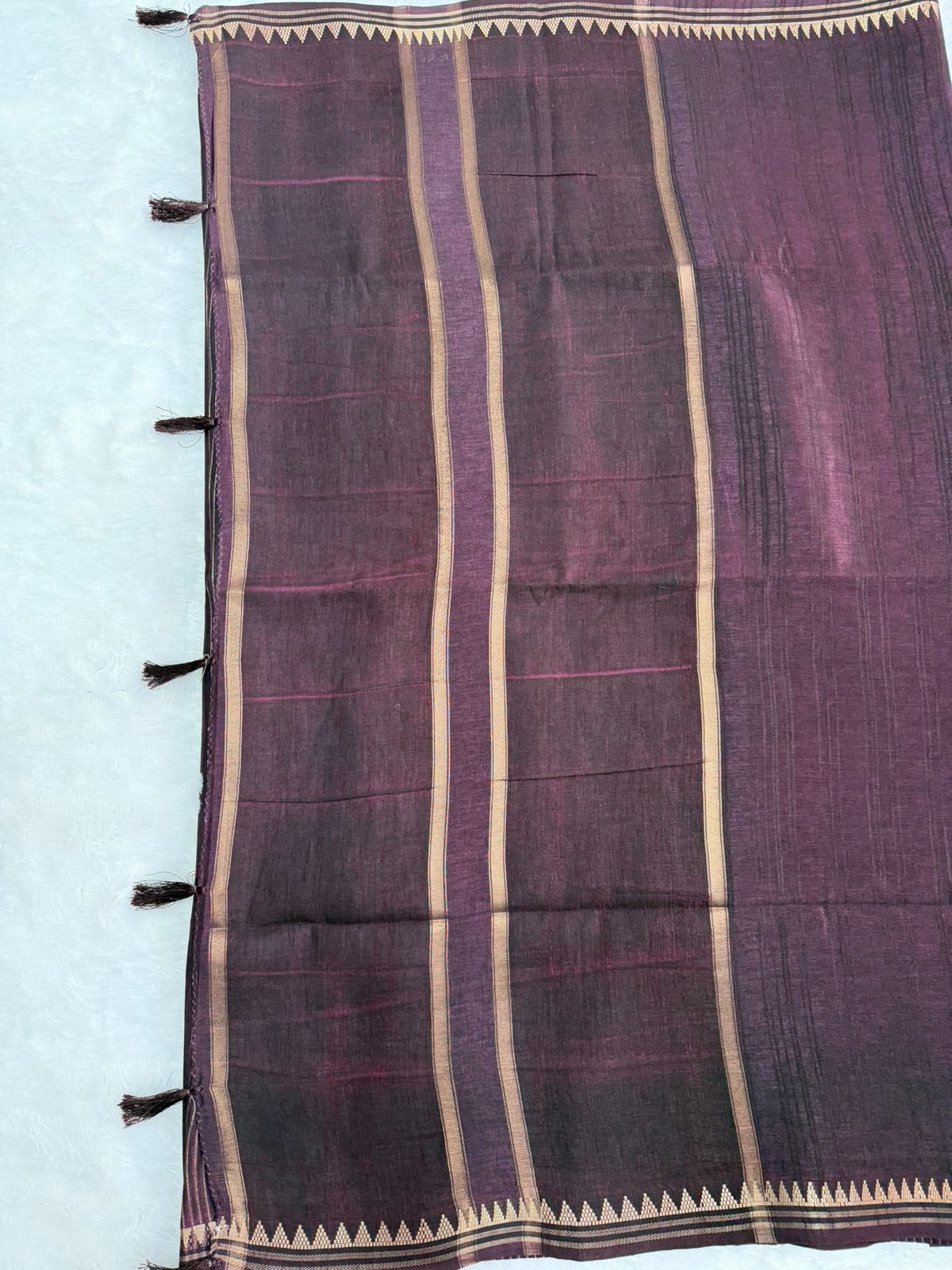 Royal Plum Raw Silk Saree with golden Zari