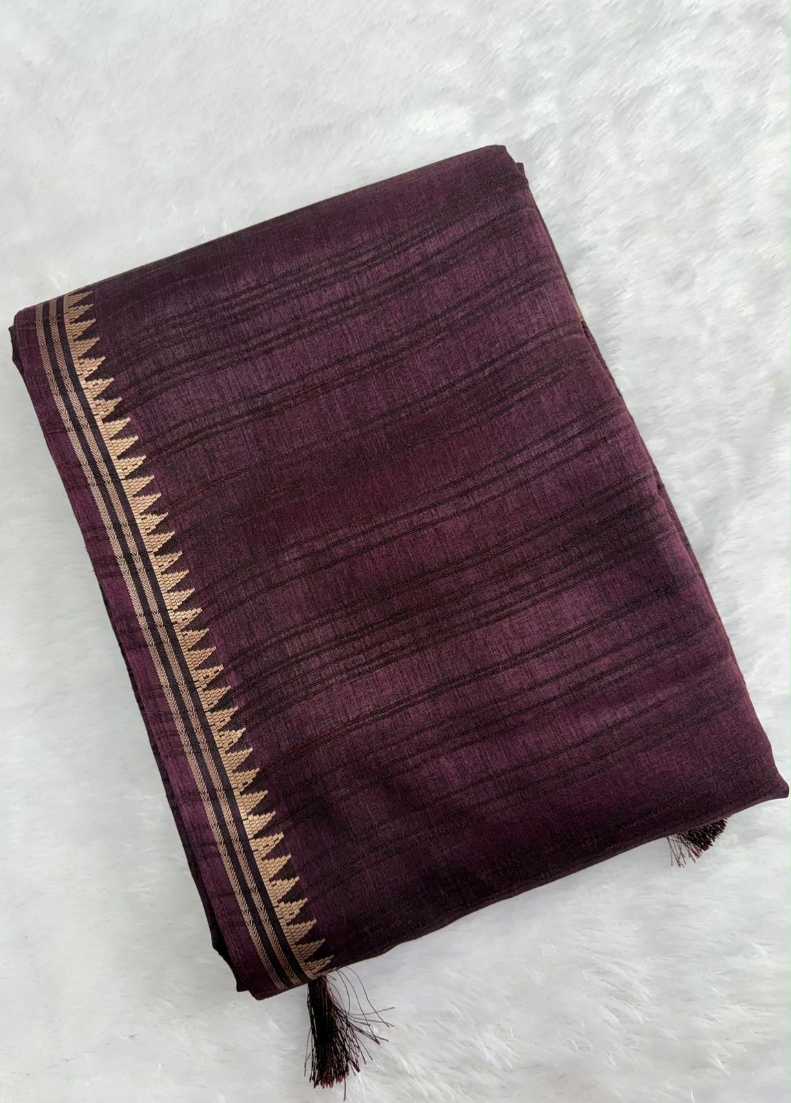 Royal Plum Raw Silk Saree with golden Zari