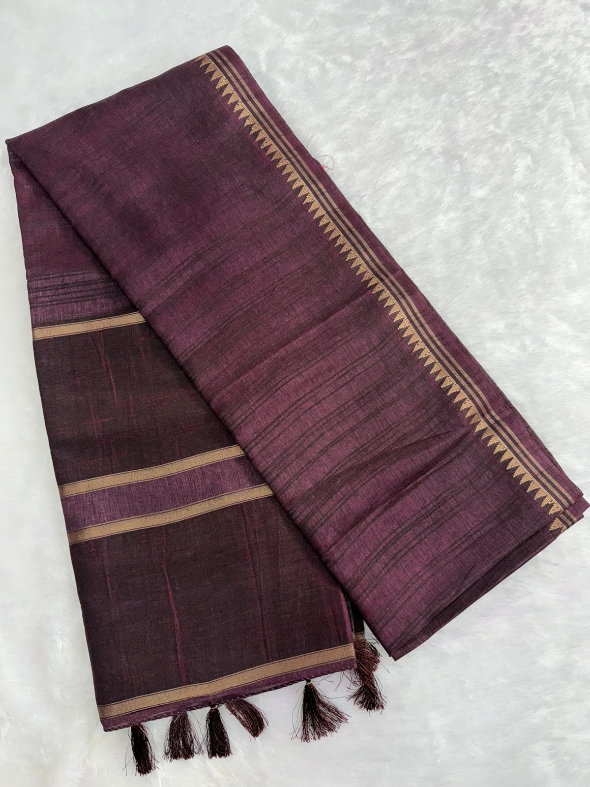 Royal Plum Raw Silk Saree with golden Zari