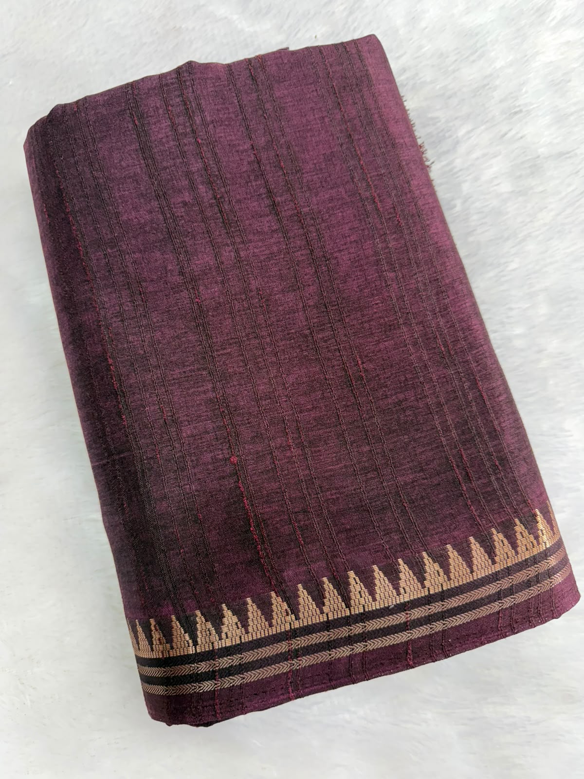 Royal Plum Raw Silk Saree with golden Zari