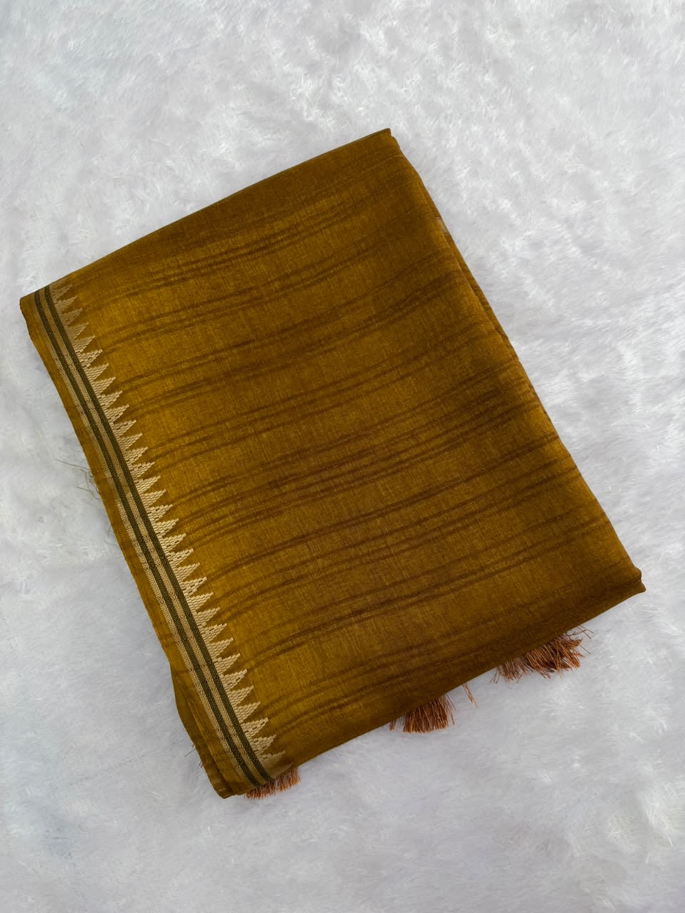 Mustard yellow Raw Silk Saree with Golden Zari