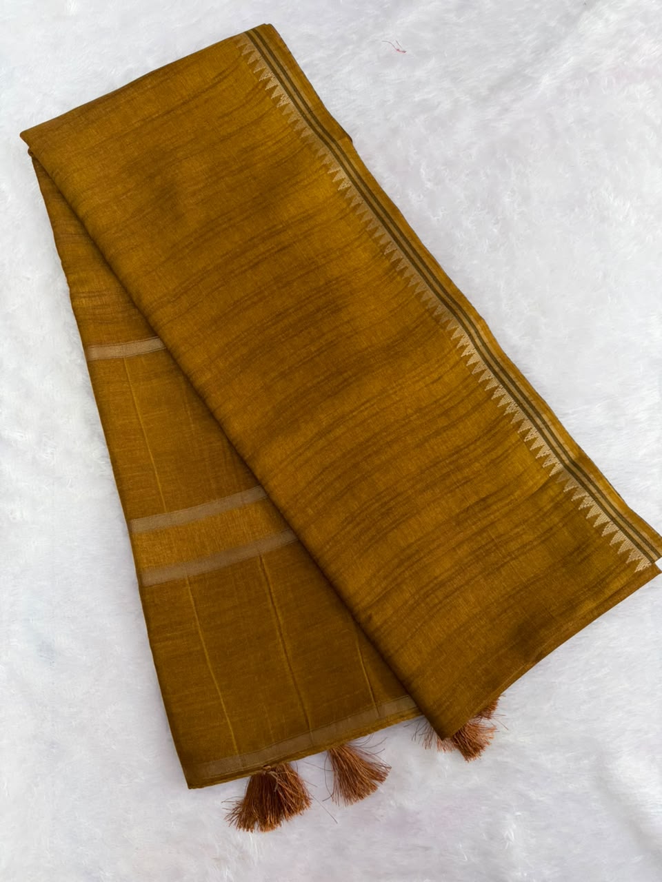 Mustard yellow Raw Silk Saree with Golden Zari