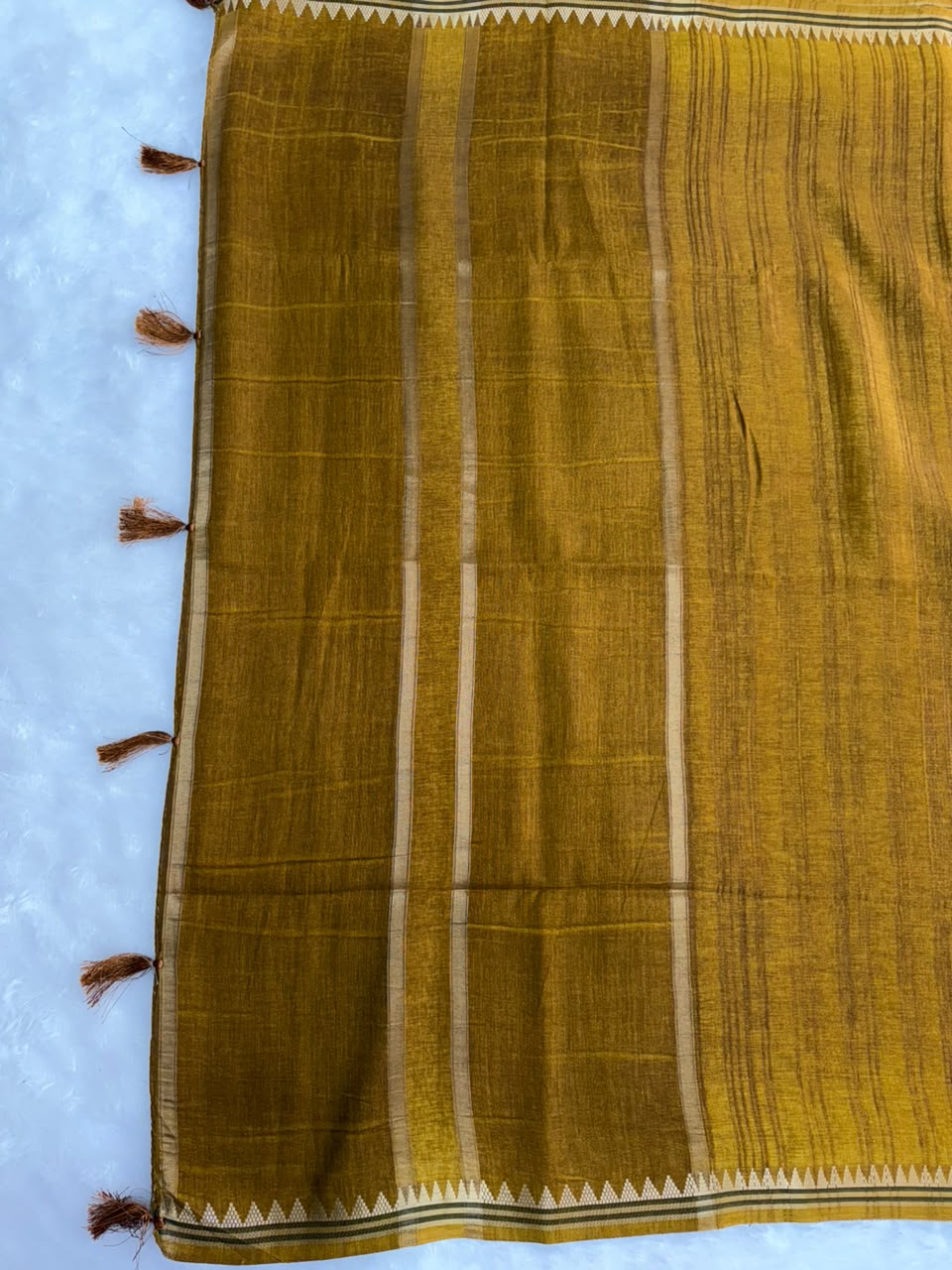 Mustard yellow Raw Silk Saree with Golden Zari