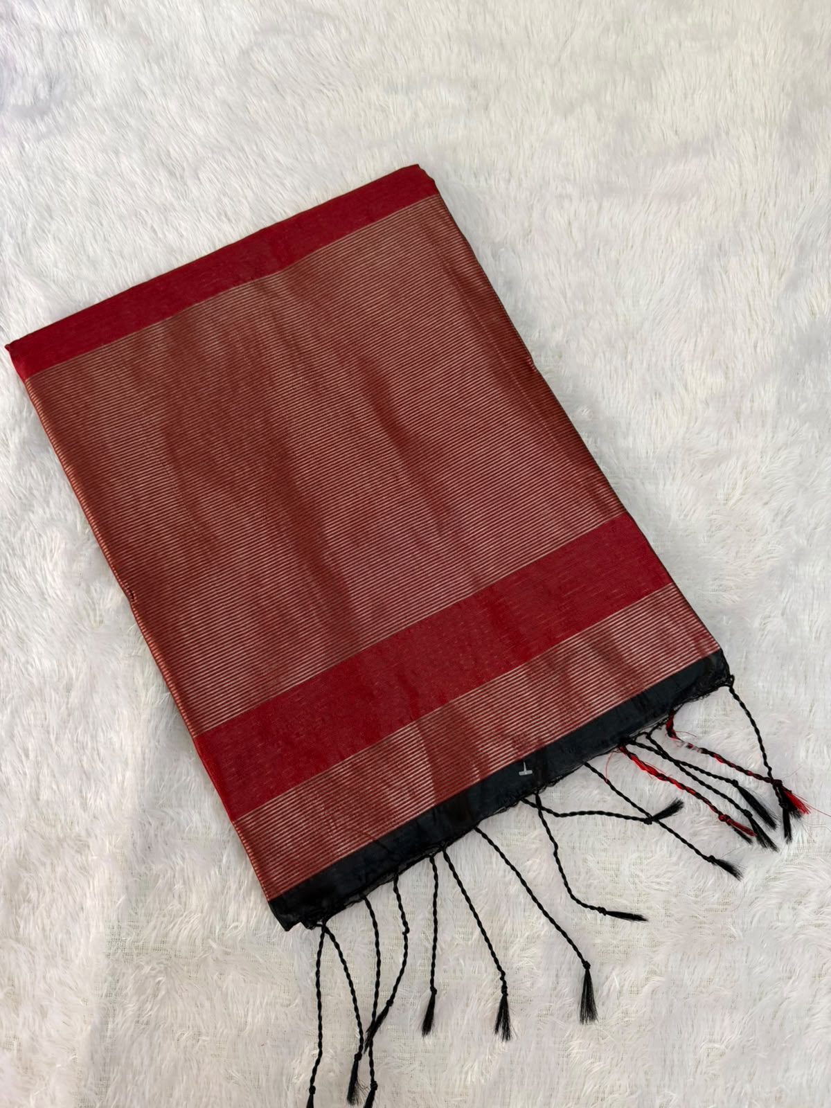 Black Chanderi Cotton Saree with Red Butta & Elephant Zari Motifs