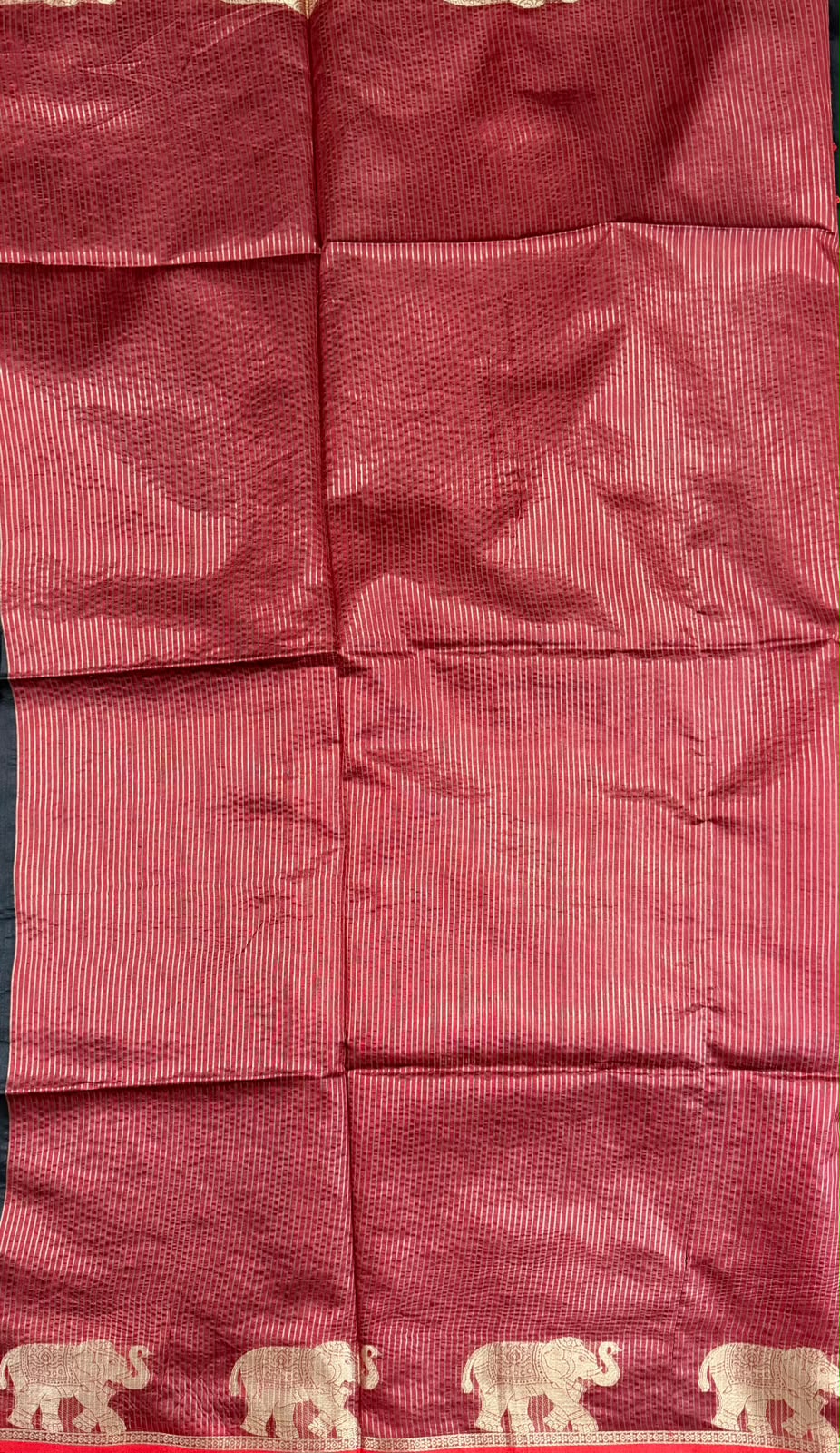 Black Chanderi Cotton Saree with Red Butta & Elephant Zari Motifs