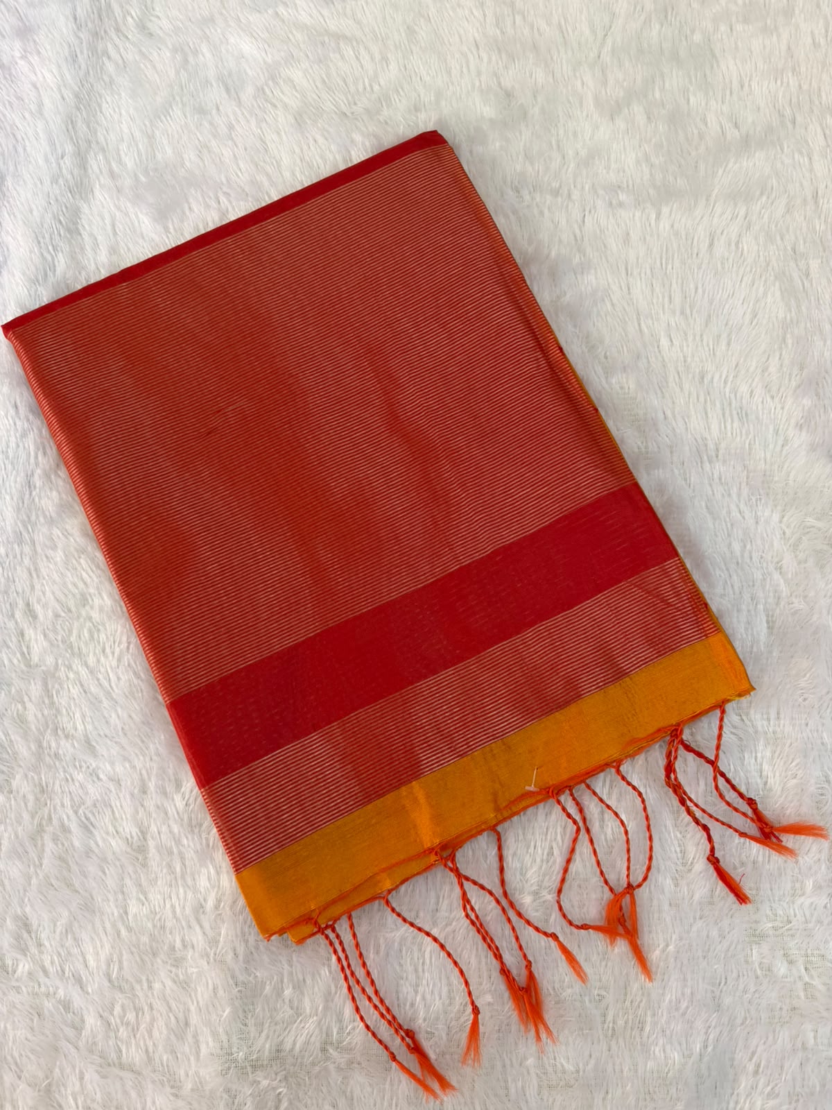 Mustard Gold Chanderi Cotton Saree with Red Butta & Elephant Zari Motifs