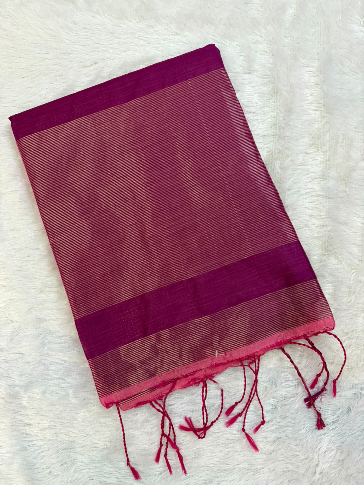 Vibrant Pink Chanderi Cotton Saree with Purple Butta & Elephant Zari Motifs