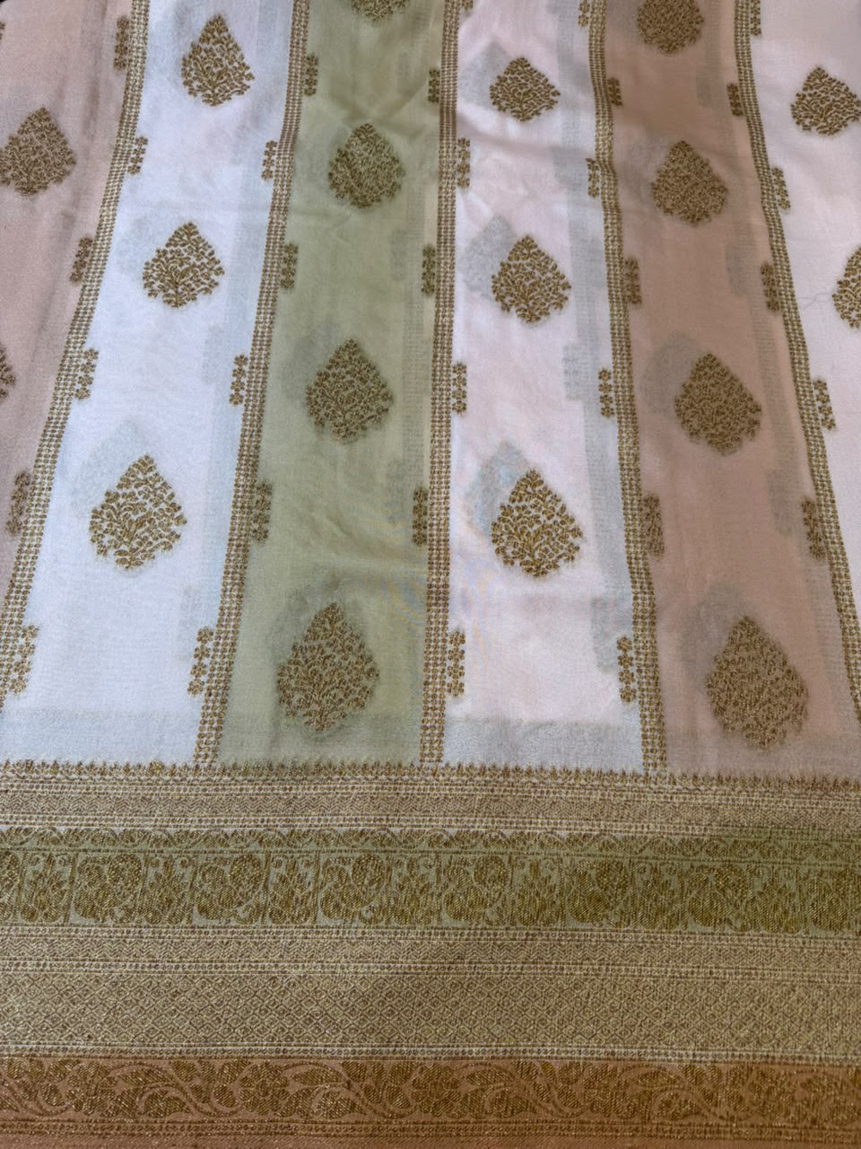 Powder Blue, Pastel Pink & Mint Green Zari Kaddi Georgette Saree