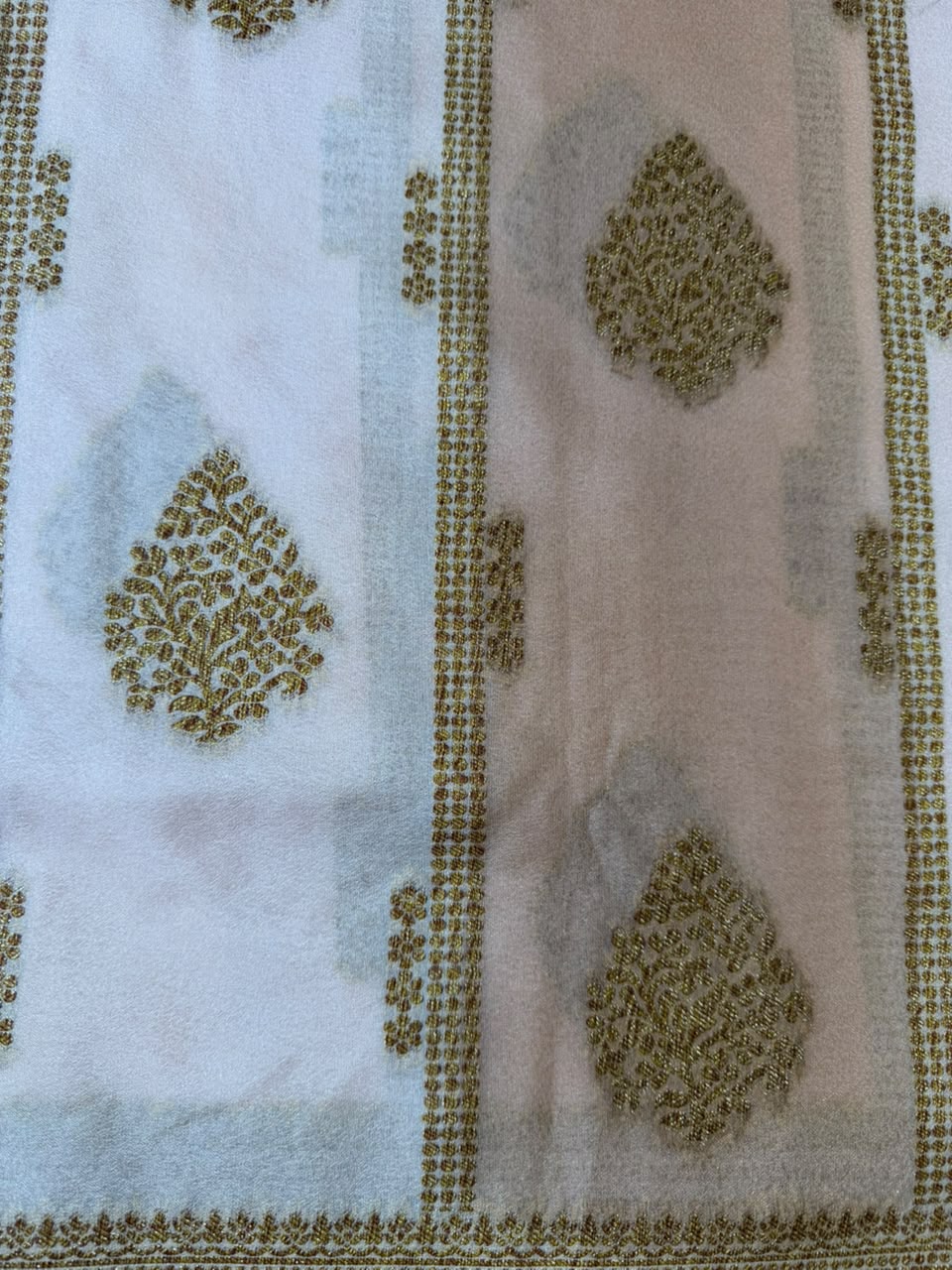 Powder Blue, Pastel Pink & Mint Green Zari Kaddi Georgette Saree